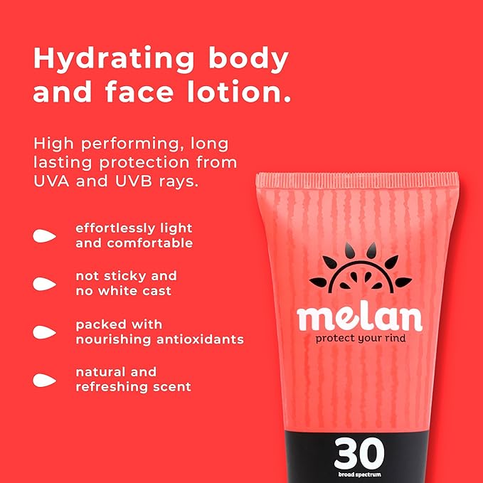 Melan Everyday SPF 30 Sunscreen Lotion, 3.4oz - Lightweight, Broad Spectrum, Vegan, Water & Sweat Resistant, Dermatologist Tested Clean SPF with Rosemary & Basil, PEG & Silicone Free, Made in USA