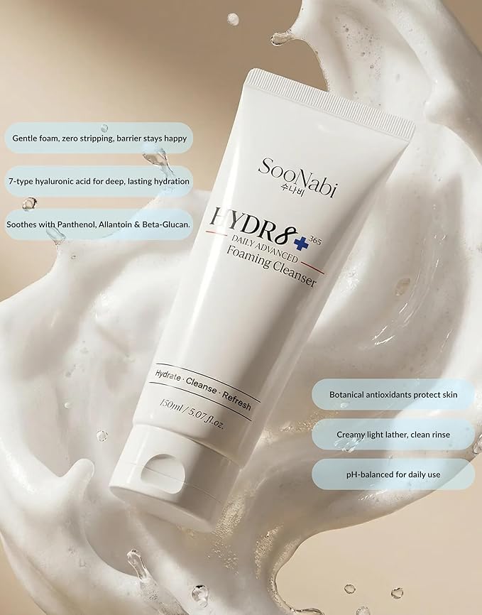 HYDR8+ 365 Daily Advanced Foaming Cleanser 150ml Gentle Hydrating Face Wash for All & Sensitive Skin | 7 Types of Hyaluronic Acid, NB-P Complex, Beta-Glucan, Panthenol | Vegan | pH Balanced
