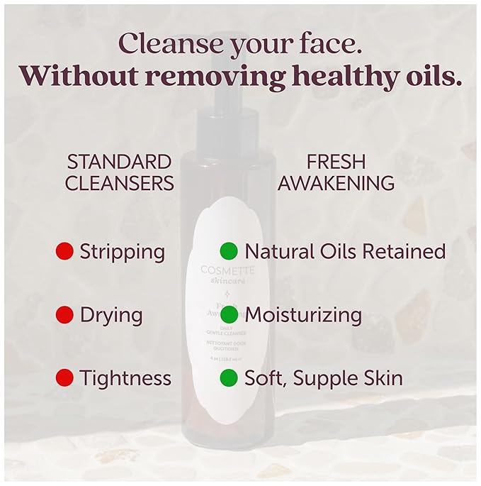 Fresh Awakening Gentle Face Wash for Women - Foaming Oil to Foam Facial Cleanser & Makeup Remover - Natural, Hydrating, Rich in Squalane, Omegas, Vitamin A + Antioxidants