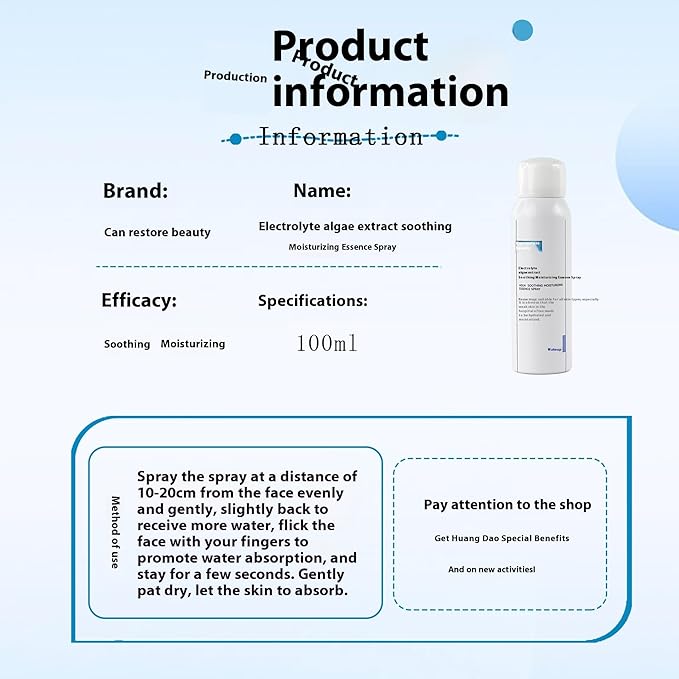 Hydrating Facial Mist Spray, Electrolyte Algae Essence, 3.38 fl oz, For All Skin Types