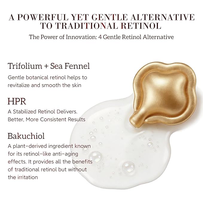 HKH Bakuchiol Retinol Serum For Face: 30 Caps Anti-Aging Serum for Sensitive Skin - SGS Tested to Reduce Wrinkles by 32.95% in 4 Weeks - 4 Plant-Based Vitamin A + Vitamin C - Travel-Friendly (Light)