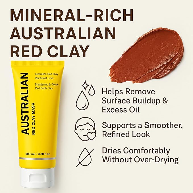 Australian Red Clay Face Mask, Mineral-Rich Detox Mud Mask with Kakadu Plum, Rainforest Lime, Caviar Lime ＆ Desert Lime Extracts(1)