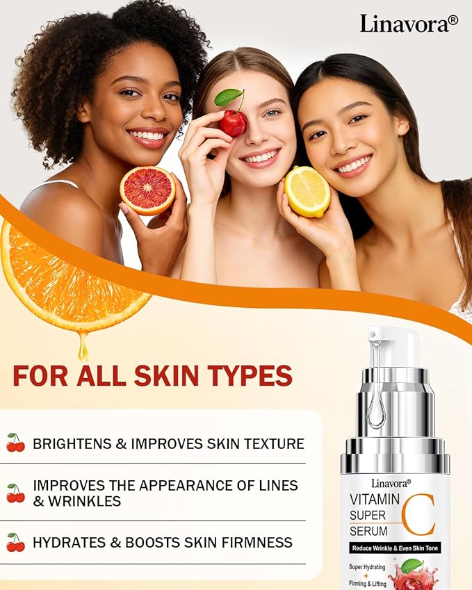 Super Vitamin C Serum for Face | Natural Anti-Aging Formula with Vitamin C, Hyaluronic Acid, Vitamin E & Caffeine - Firming Serum for Hydration, Wrinkle Reduction & Dark Spot Brightening - 1 Fl Oz