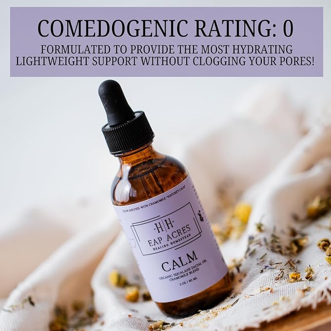 Facial Oil for Dry, Sensitive, Oily, Acne-prone/Mature skin–Organic Squalane oil Infused with Chamomile–Hydrating, Gentle, Soothing, Calming, Eczema, Baby, Nourishing (CALM)