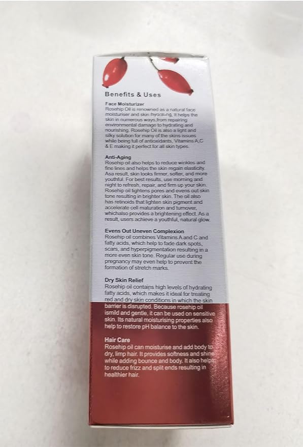 Rosehip Oil for Face, Rose Hip Oil Organic 100% Pure Cold Pressed for Anti-Aging, Nourishing Hair Care, Face & Skin (2.02 Fl Oz (Pack of 2))