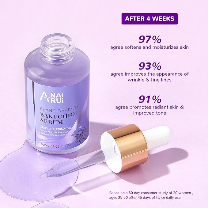 ANAI RUI Bakuchiol Face Serum for Face, Bakuchiol Retinol Alternative Serum,Smoothing Serum with Hyaluronic Acid & Peptide Sensitive Skin Serum, Anti Aging & Wrinkle Serum, 1Fl.Oz