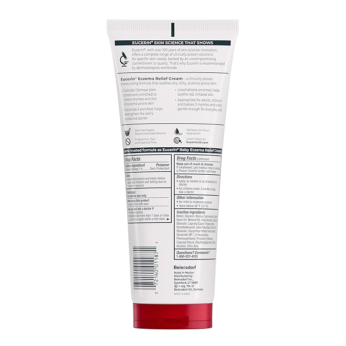 Eucerin Eczema Relief, Full Body Lotion, Moisturizing Eczema Cream with Colloidal Oatmeal (Skin Protectant) and Ceramide 3, 8 Oz Tube