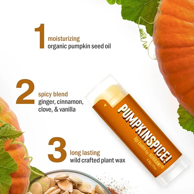 Hurraw! Pumpkin Spice Lip Balm: Organic, Certified Vegan, Cruelty and Gluten Free. Non-GMO, 100% Natural Ingredients. Bee, Shea, Soy and Palm Free. Made in USA