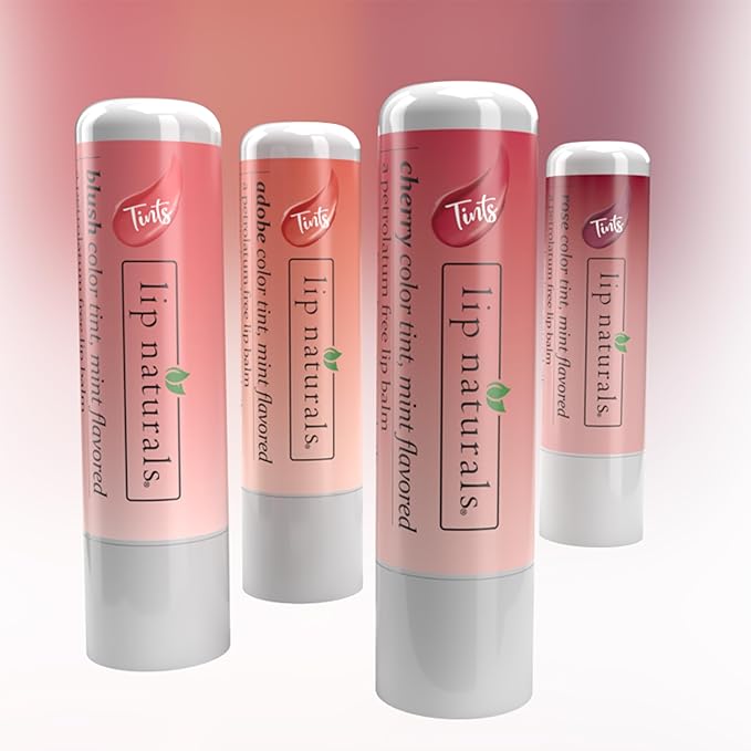 Lip Naturals Tinted Lip Balm 4 Pack of Assorted Colors with Beeswax, Coconut Oil, Vitamin E, and Aloe - Moisturizing Lip Care with a Smooth Mint Flavor