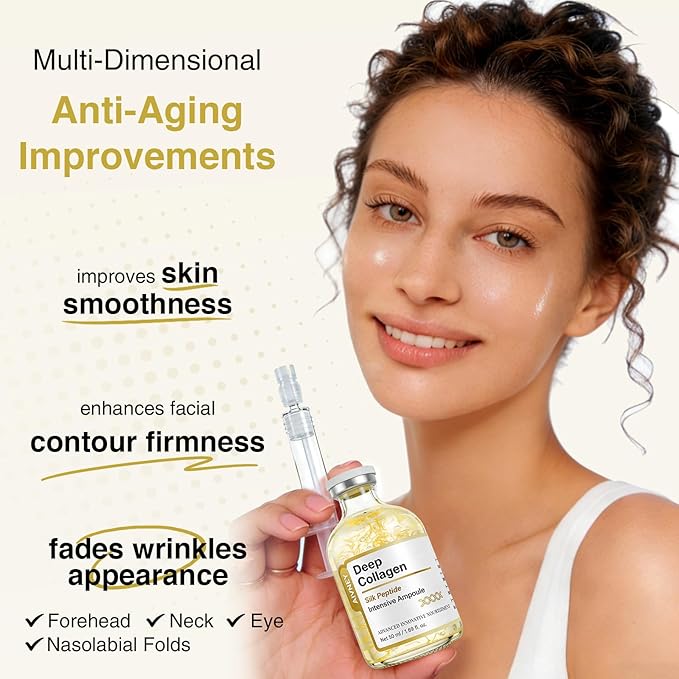Silk Peptide Intensive Lifting Serum with Copper Peptides, Deep Collagen Ampoule, Korean Skin Care Anti Aging Serum for Face Tightening, Smoothing, Hydrating, 1.69 fl oz