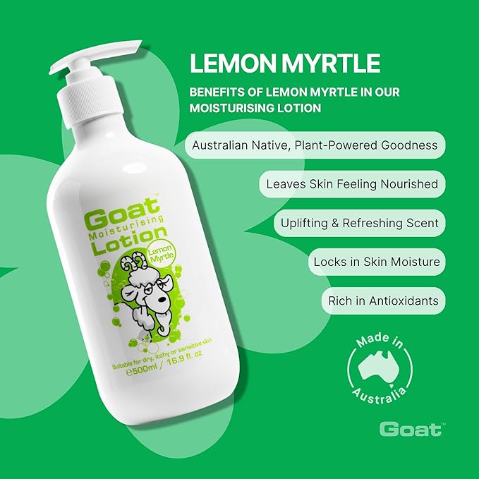 Goat Milk Lotion - Moisturizing - Non Greasy - 17 oz Enriched Milk, Suitable for Dry, Itchy or Sensitive Skin - Made in Australia - Lemon Myrtle