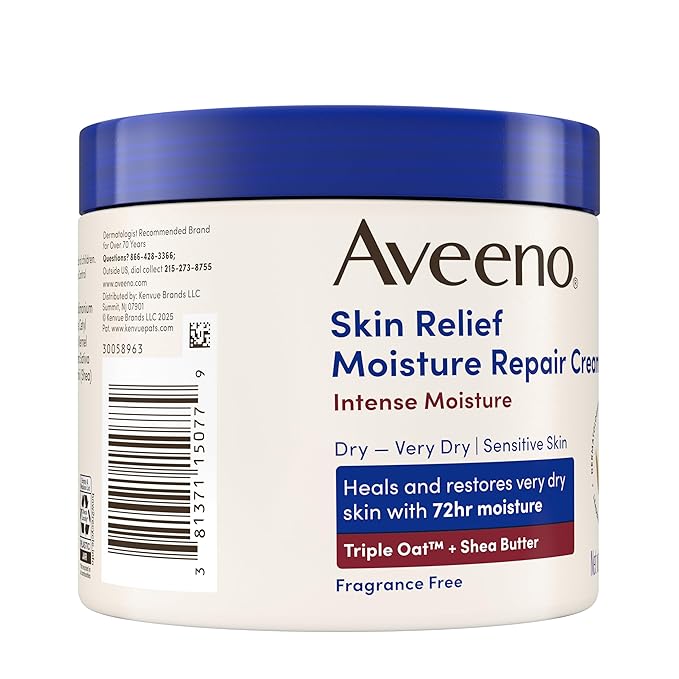 Aveeno Skin Relief Intense Moisture Repair Body Cream with Triple Oat & Shea Butter Formula, Helps Heal, Repair & Restore Very Dry Skin with Long-Lasting Moisture, Fragrance-Free, 11 oz