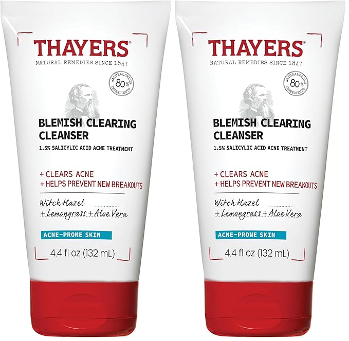 THAYERS Blemish Clearing Face Cleanser with 1.5% Salicylic Acid,Acne Treatment Face Wash,Soothing and Non-Stripping Skin Care,4.4 Fl Oz,(Pack of 2)