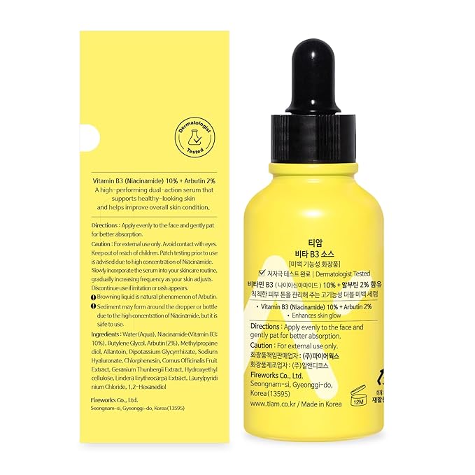 TIA'M Vita B3 Source, 1.35 fl oz, 10% Niacinamide Glow Serum with 2% Arbutin for Radiant & Balanced Skin, Vegan Korean Skin Care