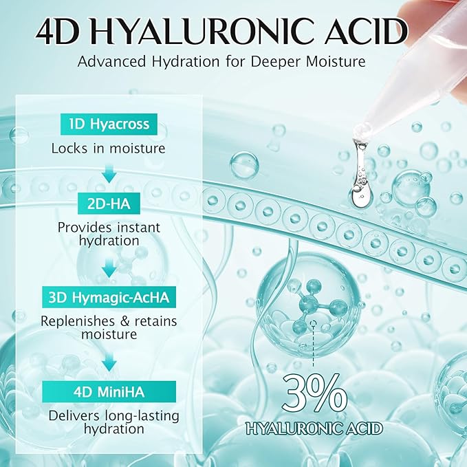 Meifenla 3% Hyaluronic Acid Serum for Face,Ultra-Hydrating Hyaluronic Acid Serum Tube Smooth Skin Deep Moisturizing Facial Serum for Anti-Aging with 30 Pcs Single-Use Vials Design