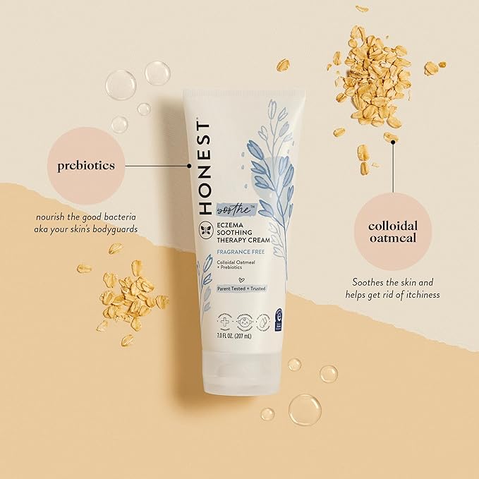 The Honest Company Eczema Soothing Therapy Cream and Skin Protectant, Naturally Derived, Gentle for Baby, Prebiotics Colloidal Oatmeal, 7 oz