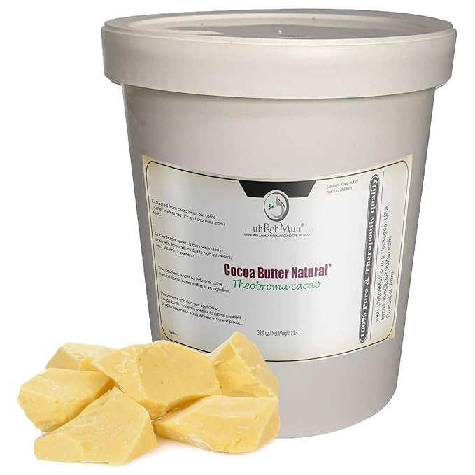 uh*Roh*Muh Premium Cocoa Butter Wafers from Peru - 100% Pure & Natural - Rich Aroma & Nourishing - Ideal for Handcrafted Bath and Beauty Products Net Wt: 0.45kg/1lb