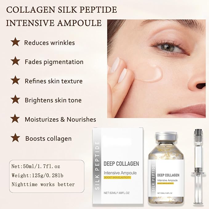 Silk Peptide Intensive Lifting Ampoule - Deep Collagen Silk Peptide Intensive Lifting Ampoule Serums for Face Tightening and Lifting, Korean Anti Aging Face Serum for Women 1.7fl.Oz/50ml (1pc)