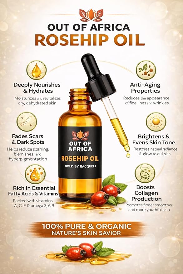 Rosehip Oil for Face – Lightweight, Fast-Absorbing, 100% Pure Cold-Pressed Facial Oil for Daily Use (1 fl oz)
