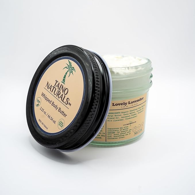 Whipped Body Butter – Lovely Lavender – Floral Scent, Shea & Mango Butter – 100% Natural Moisturizer for Dry Skin – 2.25 oz – Glass Jar