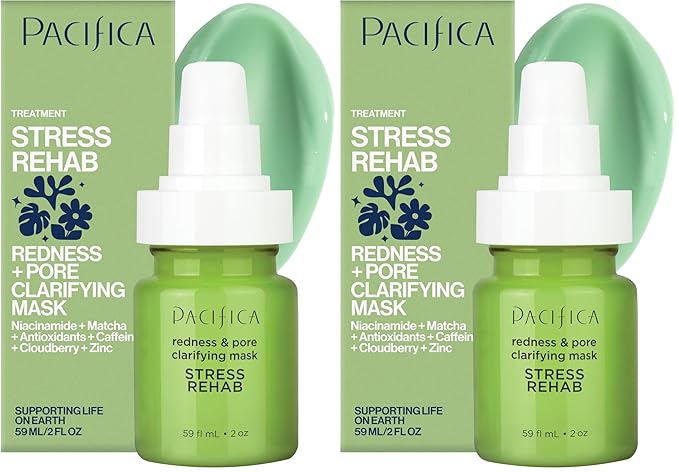 Pacifica Stress Rehab Redness & Pore Clarifying Face Mask, Niacinamide & Caffeine Facial Mask for Redness Relief, Pore Minimizer for Oily Skin, Clean Beauty Vegan & Cruelty-Free, 2 Fl Oz (Pack of 2)
