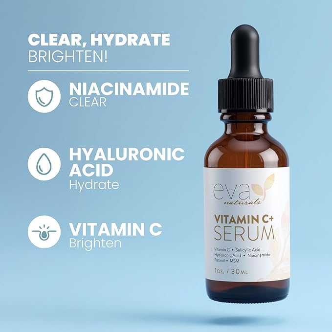 Eva Naturals Vitamin C Serum for Face – Anti Aging Dark Spot Remover with Retinol, Hyaluronic Acid, Niacinamide & Salicylic Acid – Face Serum for Women for Clear, Smooth, Radiant Skin