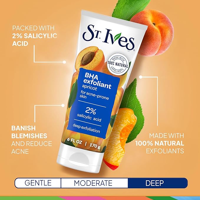 St. Ives Face Scrub, Exfoliant Variety 3-Pack, Fresh Skin & BHA Apricot Scrubs + Blackhead Clearing with Green Tea & Bamboo, 6 Oz Ea