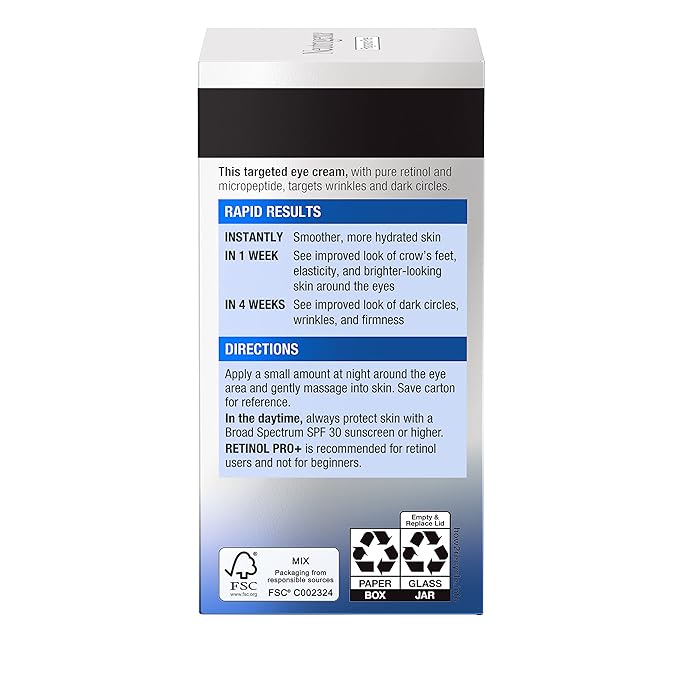 Neutrogena Rapid Wrinkle Repair Retinol Pro+ Anti-Wrinkle Eye Cream,Targeted Eye Cream for Wrinkles & Dark Circles,Formulated without Fragrance,Dyes,Phthalates,and Parabens,0.5 oz,(Pack of 2)