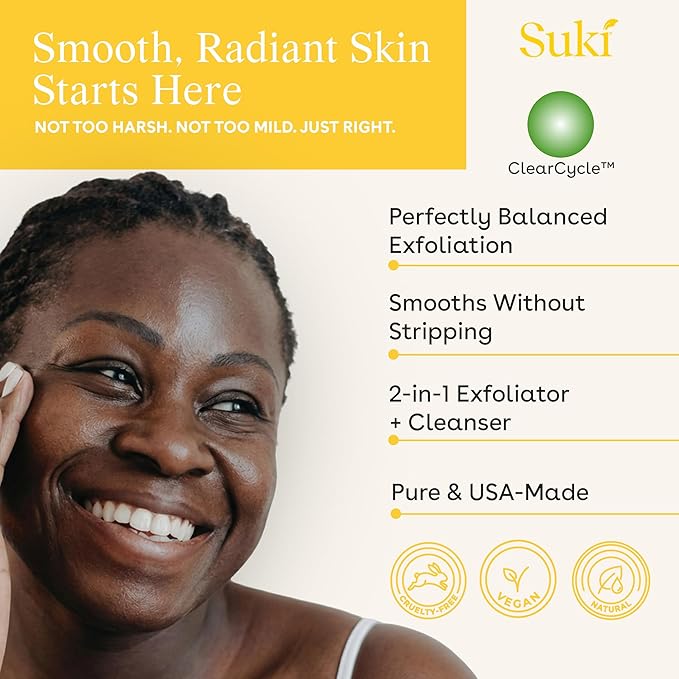 Suki Skincare Exfoliate Foaming Cleanser - With Natural Sugar & Colloidal Oat - Facial Exfoliator & Mechanical Exfoliant that Reduces Dry Skin Buildup While Promoting Radiant, Smooth, Soft Skin - 4 oz