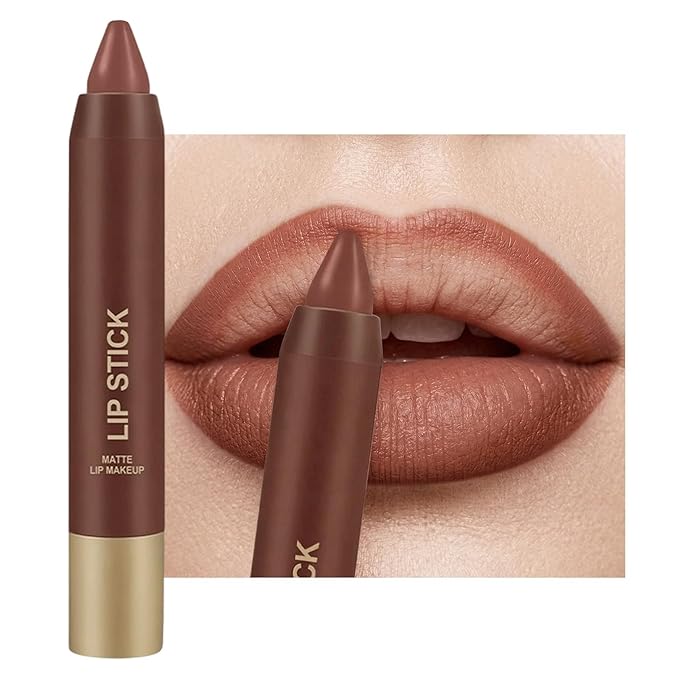 Matte Lipstick Lip Crayon, Warm Terracotta Long Lasting Lip Stick, Waterproof Velvet Lip Liner Pencil for Women, 24 Hour Neutral Lipstick, B02