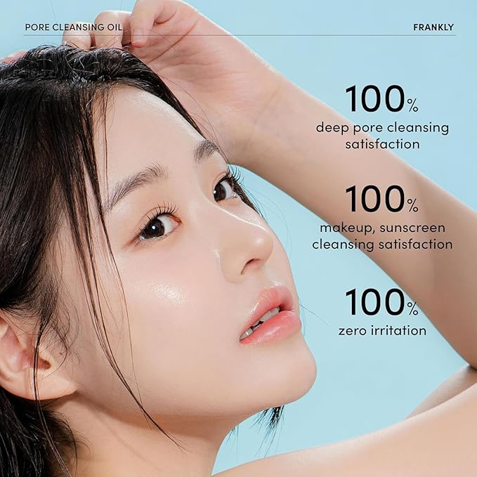 FRANKLY Pore Cleansing Oil | Oil Cleanser for Face | Deep Makeup Remover & Blackhead Cleanser with BHA, LHA, Amino Acids & Hyaluronic Acid | All Skin Types, Korean Skin Care | 6.8 fl oz