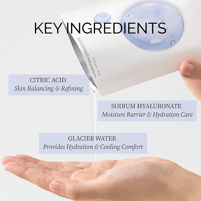 Hydration Essence Mask (1ea), Intensive Hydrating Sheet Mask for Dry & Sensitive Skin, Deep Moisture Korean Skincare Facial Mask, Clean Beauty, Vegan