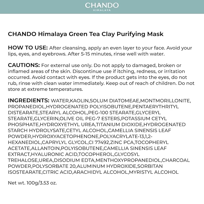 CHANDO HIMALAYA Purifying Green Tea Mask(2Pack), Natural Facial Clay Mask Deep Pore Cleansing with Green Tea Extract and Portulaca Extract, for Clogged Pores, Detoxifies & Balance Oil, 7 fl.oz