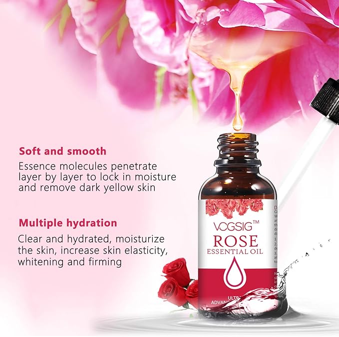 Rose Essential Oil 30ml - Aromatherapy, Skin Moisturizing, Anti-Aging, Reduce Pigmentation, Quickly Absorbed