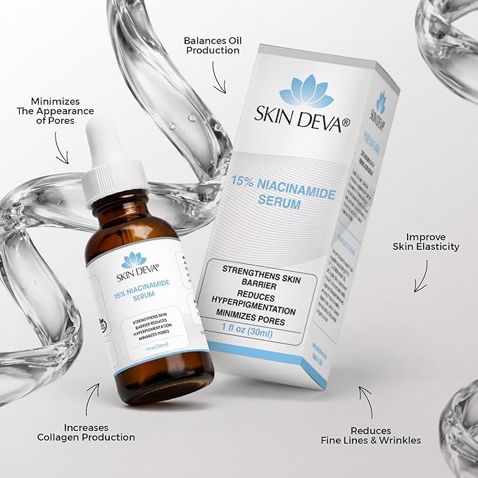 Skin Deva 15% Niacinamide Serum with Vitamin B3 – Pore Appearance & Oil Balance Facial Serum, Lightweight Formula for Smooth, Even-Looking Skin - Pack of 2
