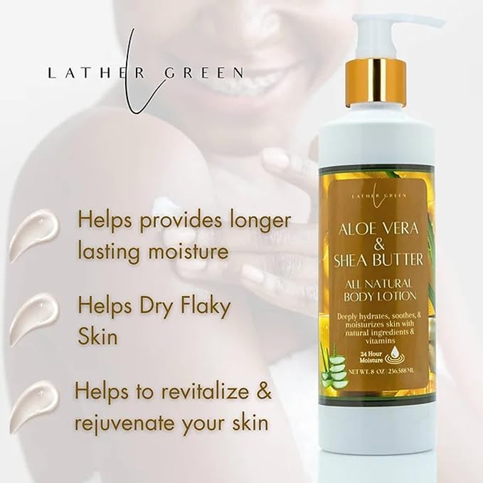 Aloe Vera & Shea Butter Natural Body Lotion for Deep Hydration & Skin Soothing, 8 oz