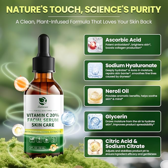 Lukaree Vitamin C Serum for Face – Brightening Vitamina C Facial Serum with Sodium Hyaluronate | Evens Skin Tone & Smooths Fine Lines | Antioxidant-Rich Beauty Product for All Skin Types,1 Fl Oz