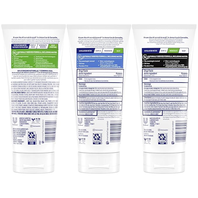 St. Ives Face Scrub, Exfoliant Variety 3-Pack, Fresh Skin & BHA Apricot Scrubs + Blackhead Clearing with Green Tea & Bamboo, 6 Oz Ea