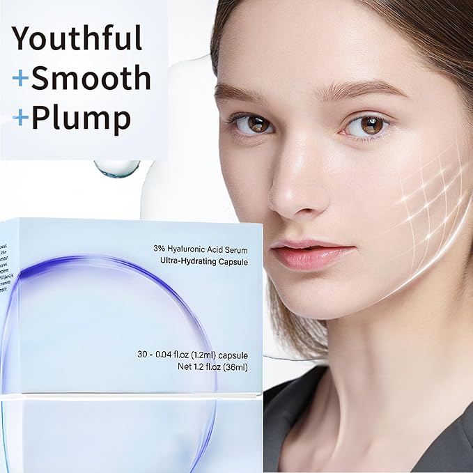 3% Hyaluronic Acid Serum for Face with 4D Pure Hyaluronic Acid Serum, Anti-Aging Stem Cell Serums Skin Hydration for Dry & Sensitive Skin Barrier Repair Single-Use Vials 30Pcs