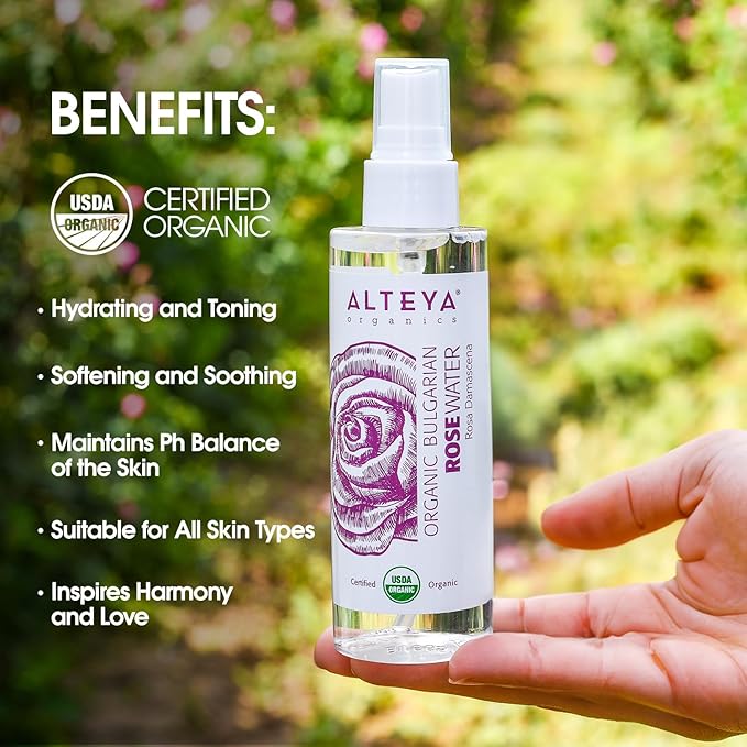 Alteya UDSA Organic Bulgarian Rose Water 3.4 Fl Oz Spray