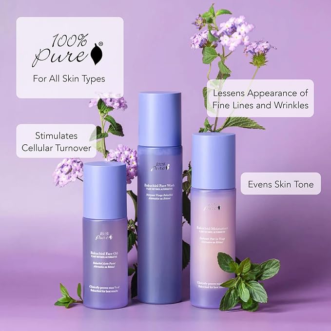100% PURE Bakuchiol Serum Facial Oil Moisturizer + Squalane Plant Based Retinol Alternative Skincare - Daily Anti Aging Glow for Women & Men All Skin Types, Vegan - 1 Fl Oz