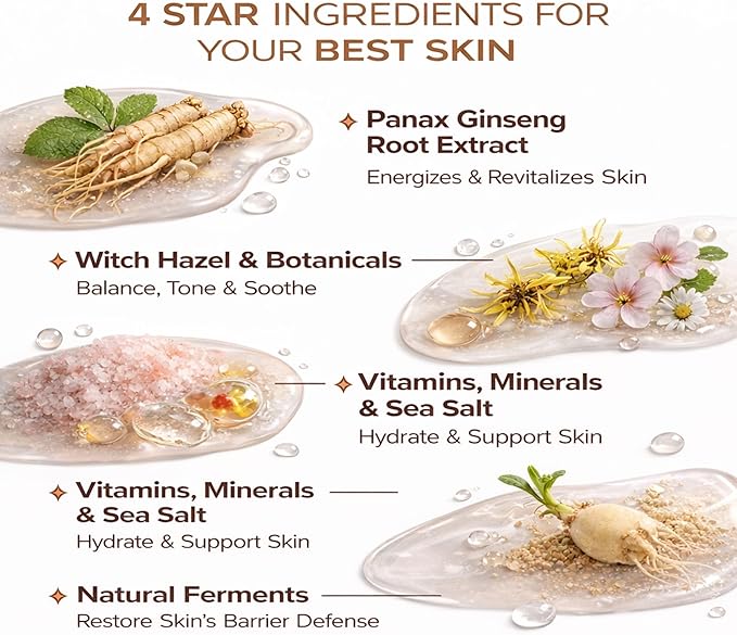Witch Hazel Toner Mist with Ginseng – Hydrating Facial Toner Spray for Sensitive Skin – Pore Refining Botanical Face Toner for Oily, Dry & Combination Skin – Alcohol Free – 8 oz