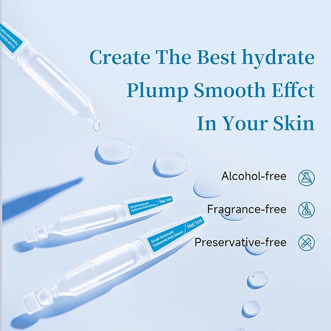 Hyaluronic Acid Serum – Ultra Hydrating Serum for Plumper Skin Daily Pre-Makeup Skincare Not Sticky Hyaluronic Acid Ampoules, Suitable for Dry & Sensitive Skin Single-Use 30PCS