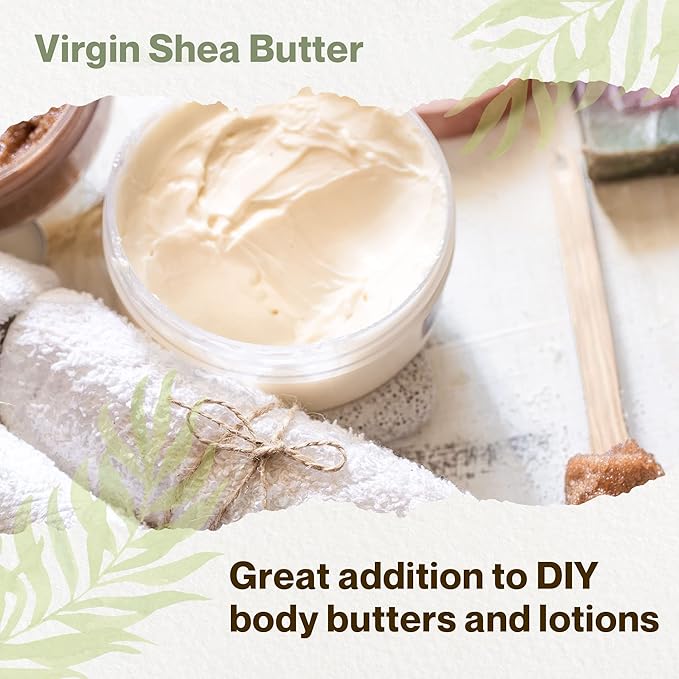 Virgin Shea Butter Raw Unrefined 16 oz – 100% Pure & Natural, Cold Pressed from Ghana, Creamy Texture with Natural Nut Aroma, for Skin, Hair Care, DIY Skincare & Beauty Recipes Net wt: 0.45kg / 1lbs