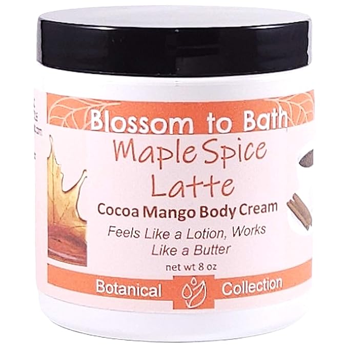 Blossom to Bath Maple Spice Latte Cocoa Mango Body Cream (8 Ounce) - Natural Fragrance - Feels Like A Lotion And Works Like A Butter with a Pumpkin Spice Latte Scent