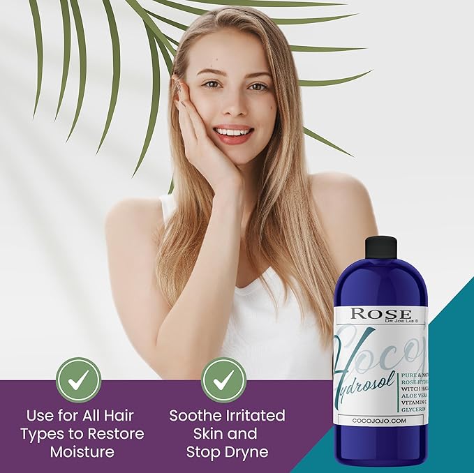 Dr Joe Lab Rose Water Hydrosol, Glycerin, Aloe Vera, Vitamin C & Witch Hazel Mix - Natural, Vegan, Non GMO, Floral, Face, Hair- 32 oz - Hydrating, Cleansing, Toning - Packaging May Vary