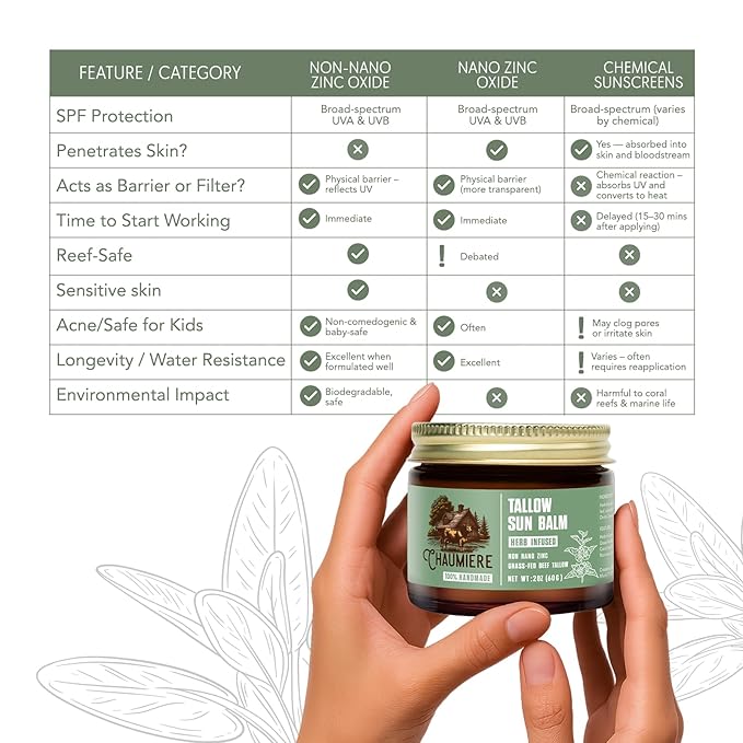Natural Tallow Sunscreen SPF 50 – Herb-Infused Balm with Non-Nano Zinc, Carrot Seed Oil & Grass-Fed Tallow – Face Moisturizer, Eye-Safe, Reef Safe, Organic Ingredients, Made in USA – 2.5oz