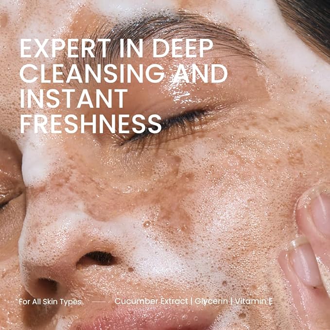 Foaming Face Wash With Cucumber Extract — Natural Facial Cleanser for Oily Skin, Hydrating Vegan Formula, Paraben-Free, 5 Fl Oz