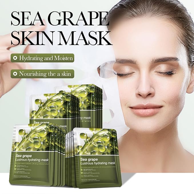 Hydrating Facial Mask Sheet Set of 5, Moisturizing Face Mask for Smooth and Supple Skin, Refreshing Self Care Beauty Sea Grape One Size