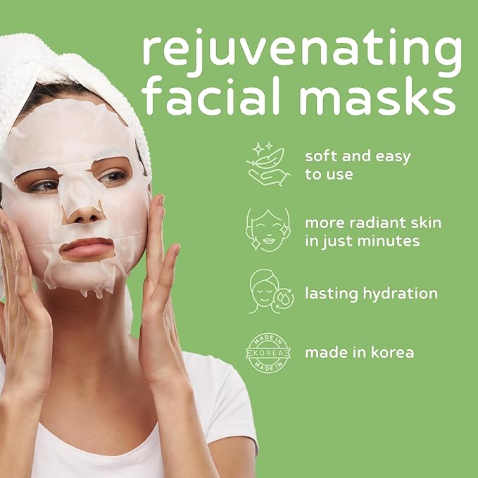 PB & JAY Purenature Facial Mask – Premium Quality Korean Sheet Mask for Dry Skin – Korean Collagen Essence Hydrating Facemask Sheet (Cucumber)
